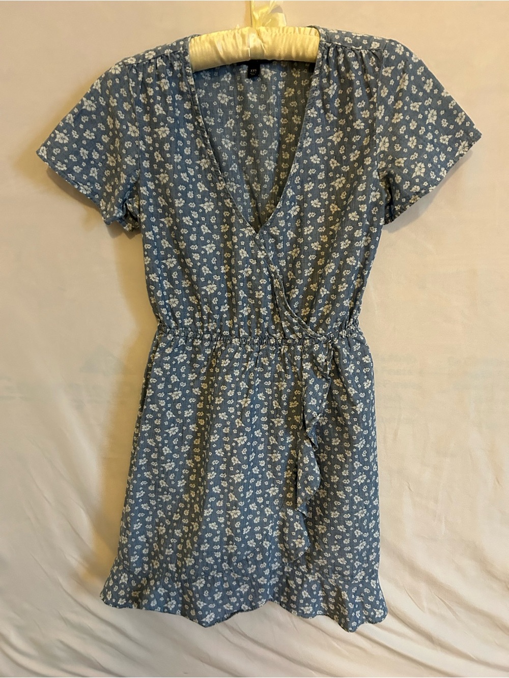 J.Crew Mercantile Blue Floral Cotton Ruffle Wrap Mini Dress XXS